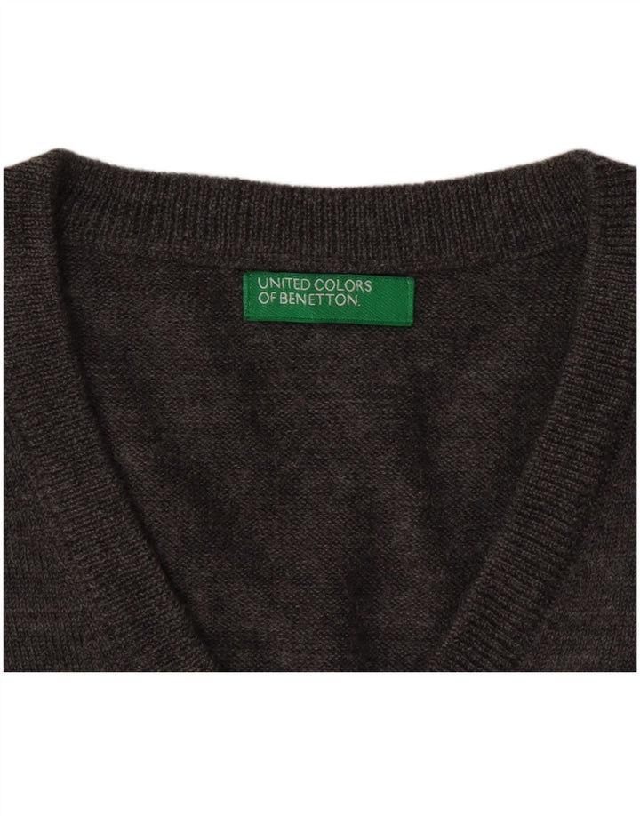 BENETTON Mens V-Neck Jumper Sweater Large Grey