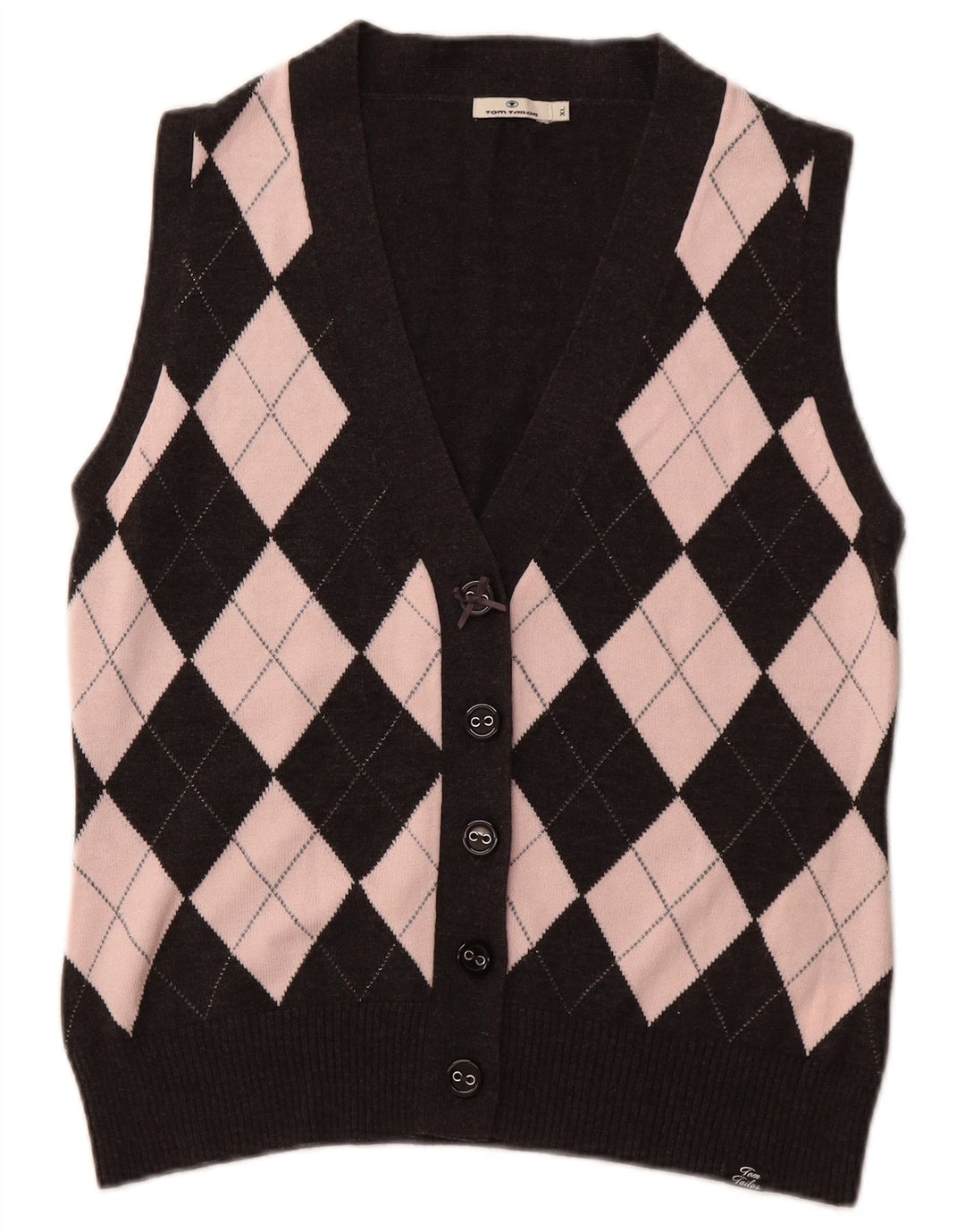 TOM TAILOR Dame Crop Cardigan Sweater UK 18 XL Sort Argyle/Diamond