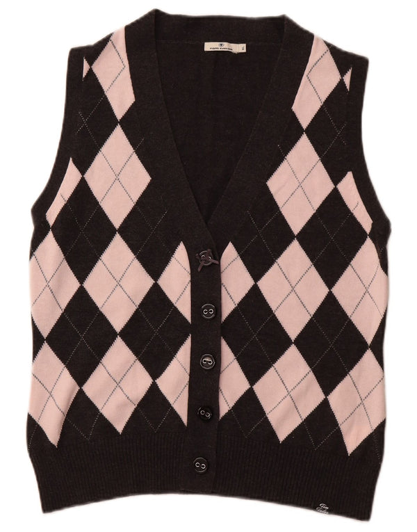 TOM TAILOR Dame Crop Cardigan Sweater UK 18 XL Sort Argyle/Diamond