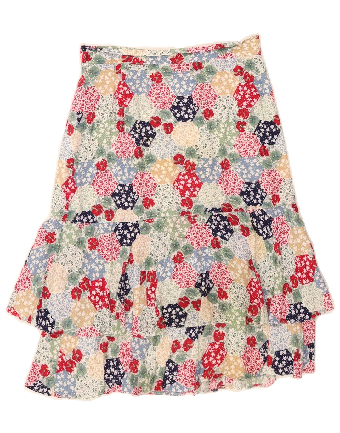 VINTAGE Womens Tiered Skirt EU 40 Medium W28  Multicoloured Floral Viscose Vintage Vintage and Second-Hand Vintage from Messina Hembry 