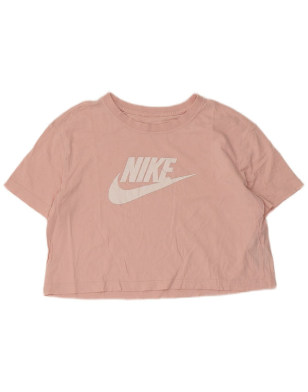 Nike Dame Crop Loose Fit Grafisk T-Shirt Top UK 14 Medium Pink Bomuld