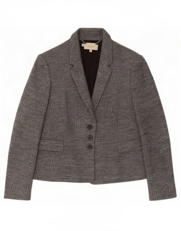 Hobbs Dame 3 Button Blazer Jacket UK 14 Large Grey Herringbone