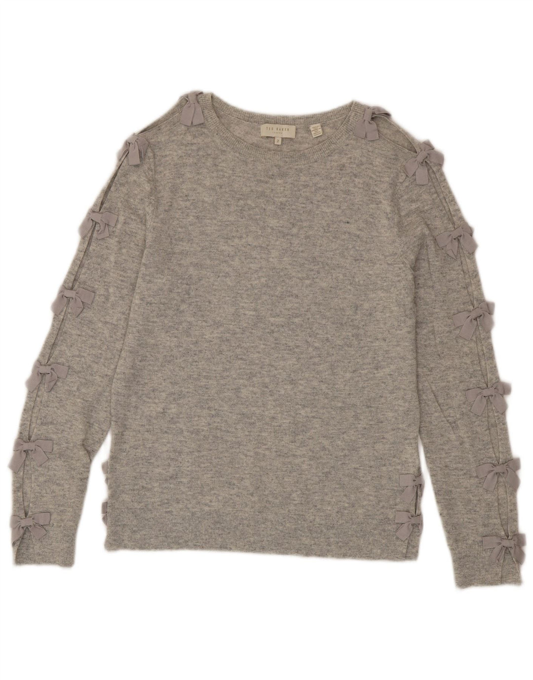 Ted Baker Dame Boat Neck Jumper Sweater Størrelse 2 Lille Grå Uld