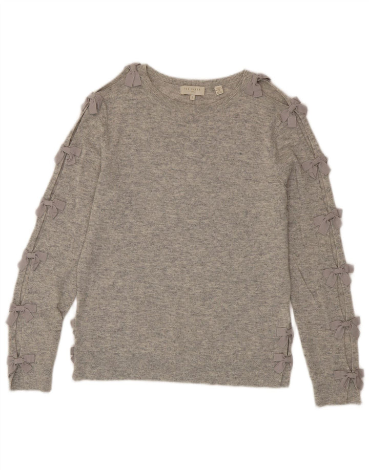 Ted Baker Dame Boat Neck Jumper Sweater Størrelse 2 Lille Grå Uld