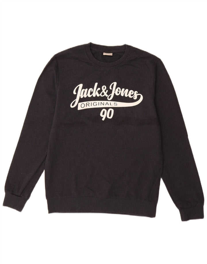 Jack & Jones grafisk sweatshirt til mænd, lille marineblå bomuld