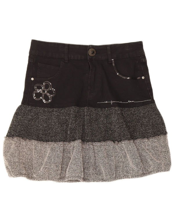 Desigual Dame Tiered Nederdel EU 36 Small W28 Black Colourblock Bomuld