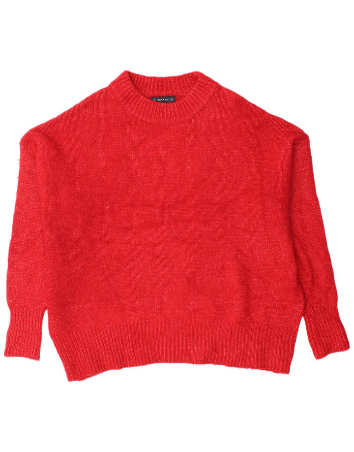 ZARA dame sweater med rund hals i overstørrelse UK 10 Lille rød akryl