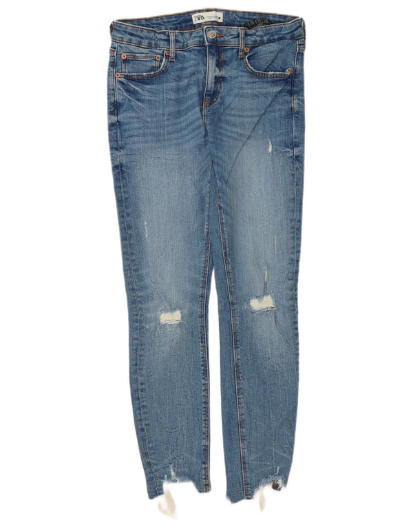 Zara Dame Distressed Skinny Jeans EU 40 Medium W30 L28 Blå Bomuld