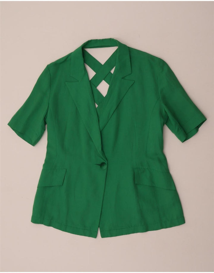 Vintage Dame Kortærmet 1 Knap Blazer Jakke UK 16 Stor Grøn