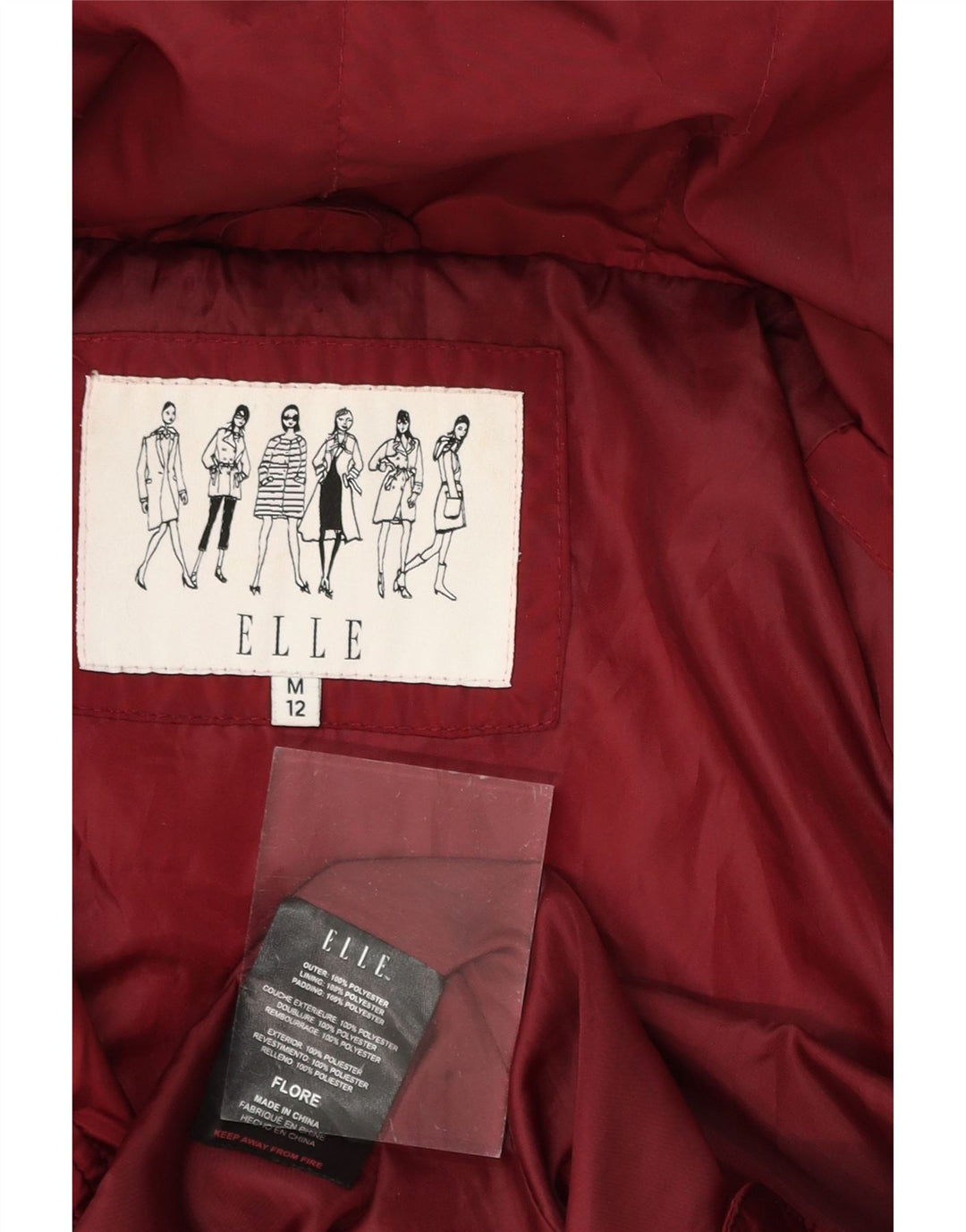 ELLE Womens Hooded Padded Coat UK 12 Medium Red Polyester Vintage Elle and Second-Hand Elle from Messina Hembry 