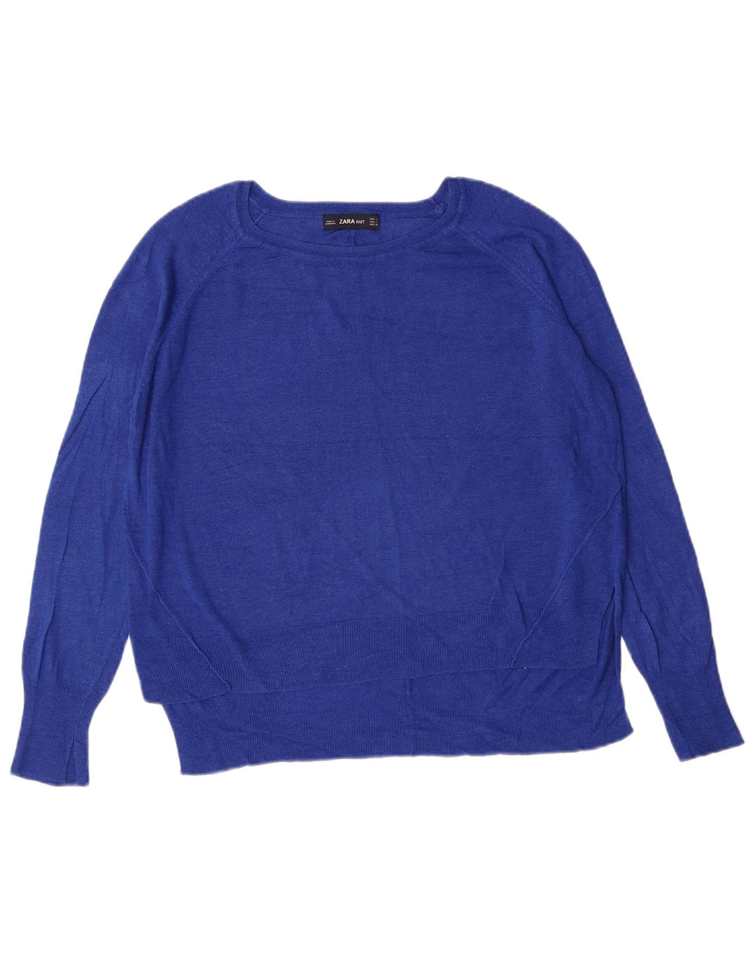 ZARA Dame Boat Neck Jumper Sweater UK 14 Large Blue Viscose