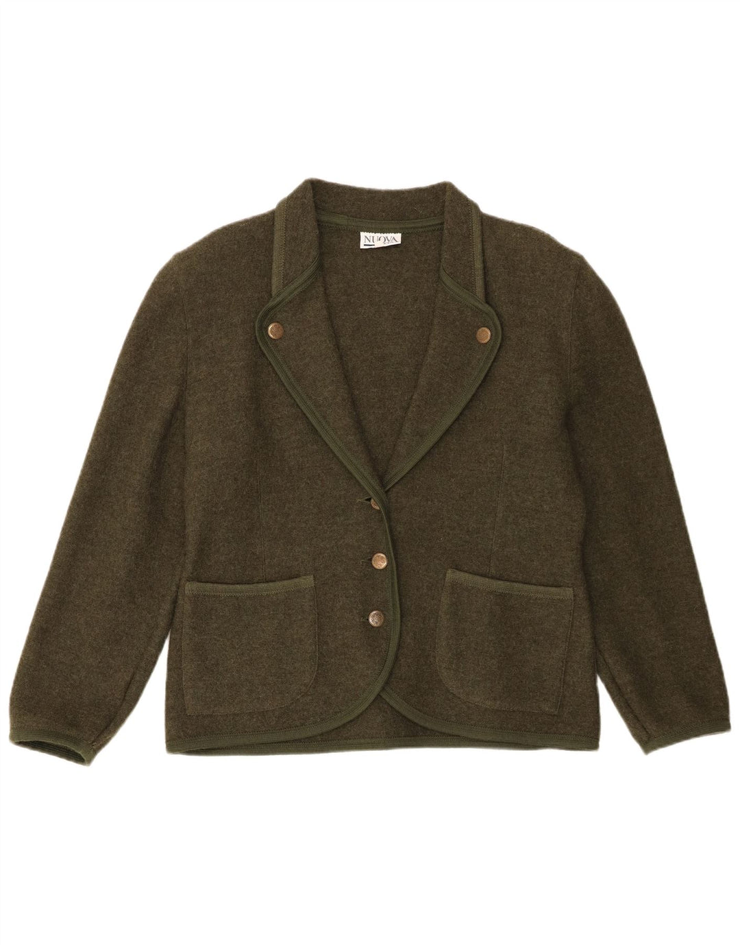 Nuova Citta Dame 3-knaps blazerjakke IT 46 Stor Khaki Virgin Wool