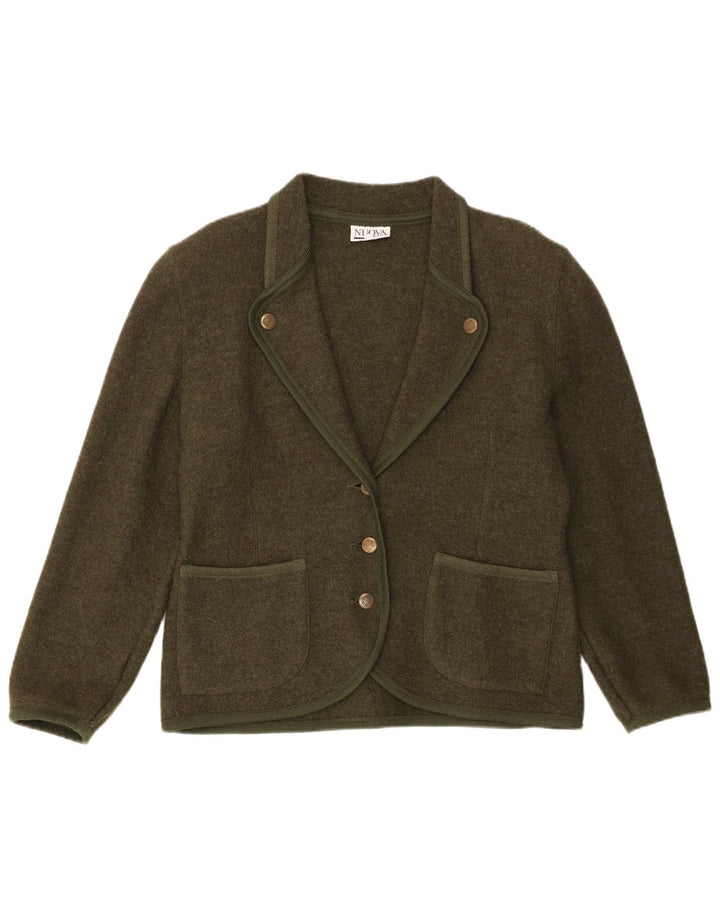 Nuova Citta Dame 3-knaps blazerjakke IT 46 Stor Khaki Virgin Wool