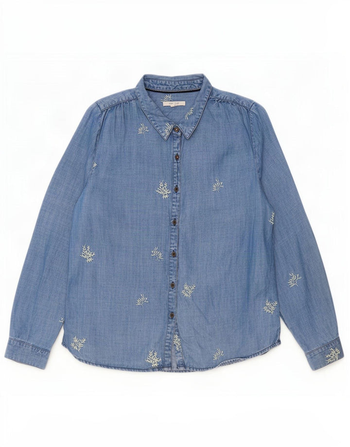 White Stuff Dame Denim Shirt UK 12 Medium Blue Floral Lyocell