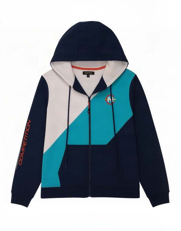 Nautica Herre grafisk hættetrøje med lynlås Medium Marineblå Colourblock Bomuld