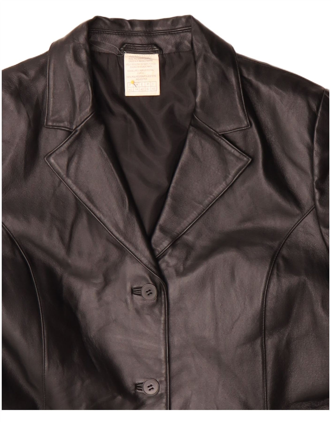 Vintage læderfrakke til kvinder UK 14 Stor sort polyester