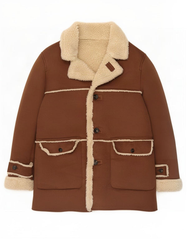 Zara Herre Sherpa Jacket UK 42 XL Brun Polyester
