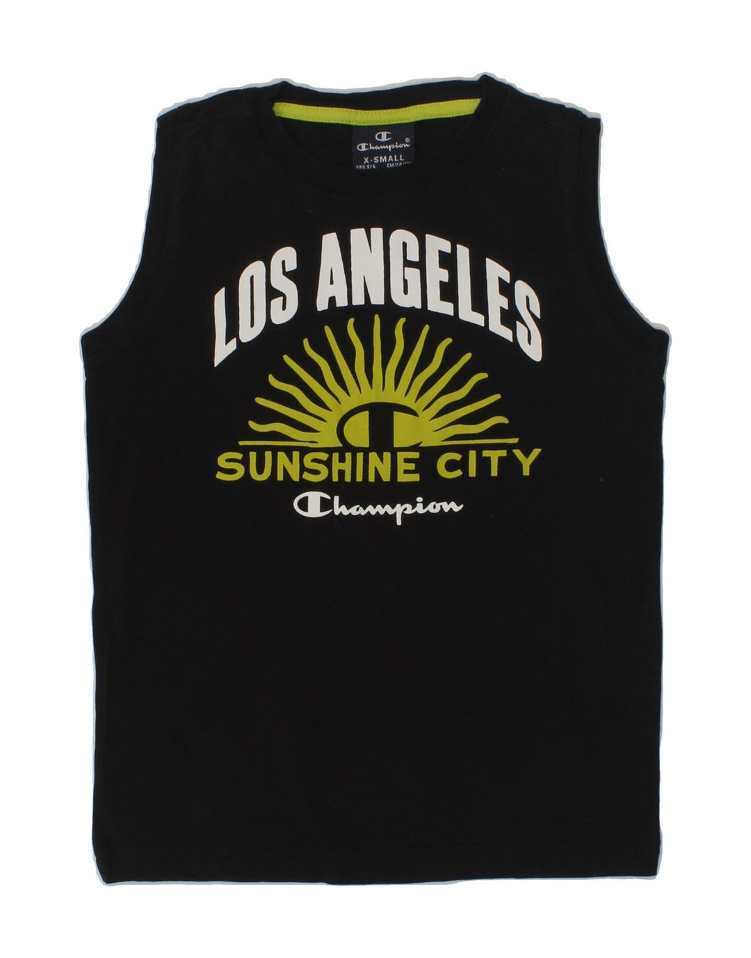 CHAMPION Boys Graphic Vest Top 5-6 Years XS Black Vintage Champion and Second-Hand Champion from Messina Hembry 