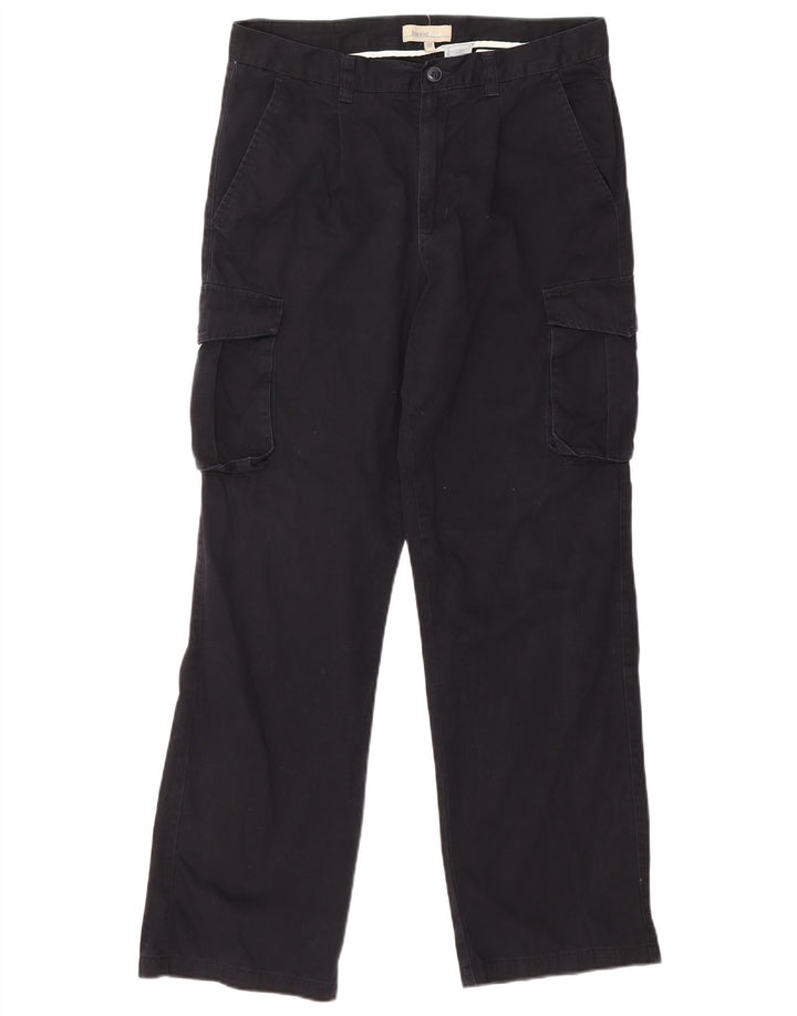 BASICLINE Mens Straight Cargo Trousers IT 50 Large W34 L32 Navy Blue