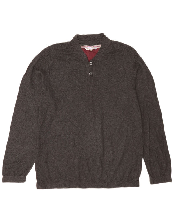 Fat Face Herre Button Neck Jumper Sweater XL Grå Bomuld