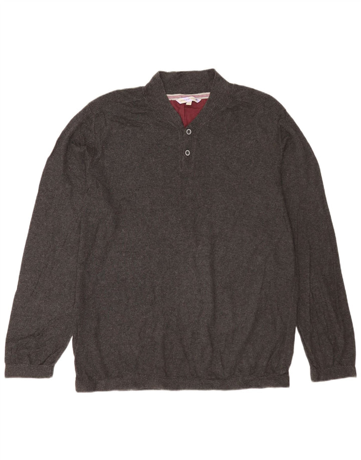 Fat Face Herre Button Neck Jumper Sweater XL Grå Bomuld