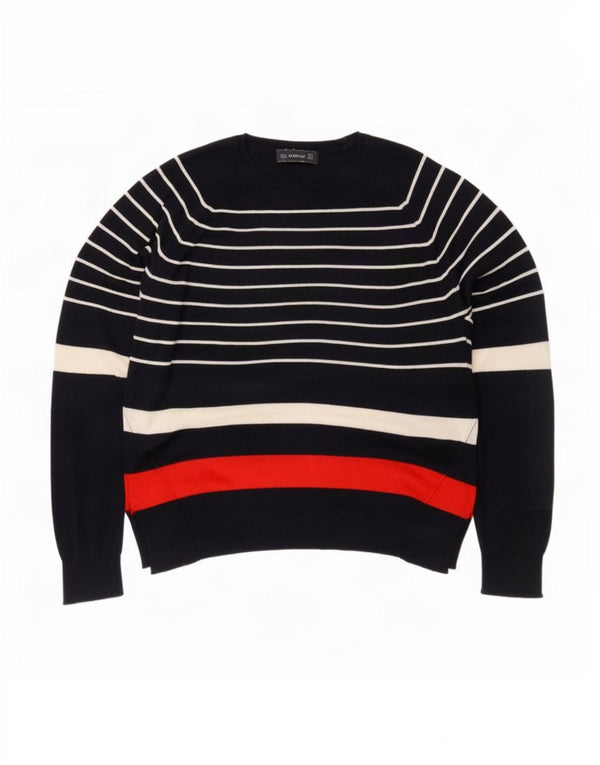 Zara Womens Crew Neck Jumper Sweater UK 10 Small Navy Blue Striped Viscose