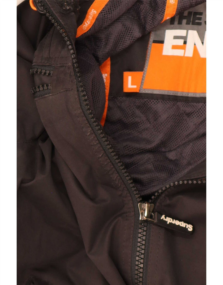 Superdry Windbreaker-jakke med hætte til mænd UK 40 Stor sort polyester