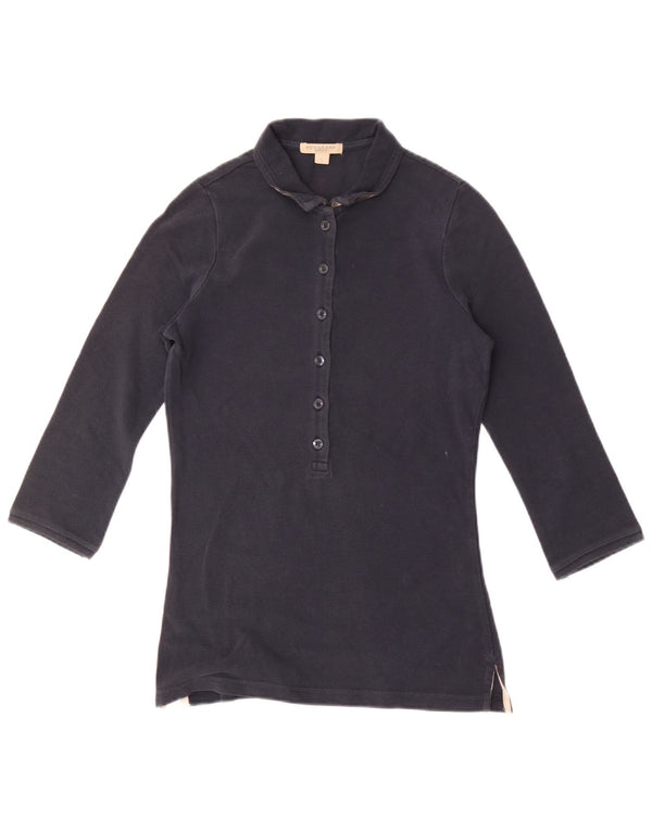 Burberry 3/4-ærmet poloshirt til kvinder UK 10 Lille marineblå bomuld