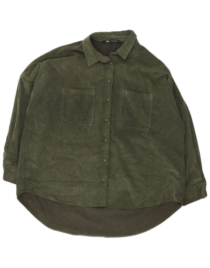 Zara Dame Oversized Corduroy Shirt UK 14 Medium Green Polyester