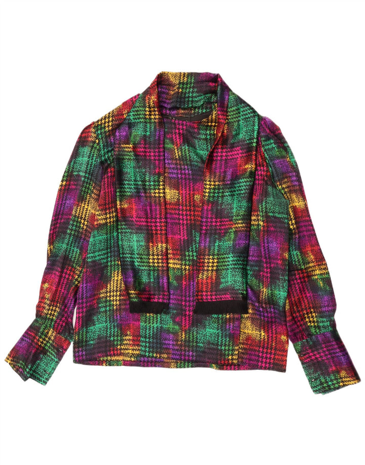 Vintage langærmet damebluse top UK 18 XL Multifarvet Houndstooth
