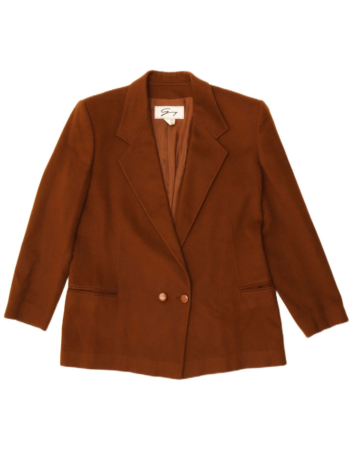 Genny Dame Double Breasted Blazer Jacket UK 14 Medium Brun Uld