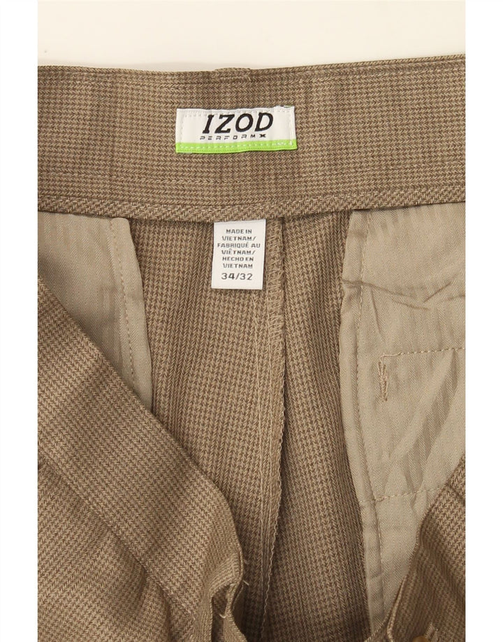 IZOD Mens Straight Chino Trousers W34 L32 Brown Houndstooth Polyester Vintage Izod and Second-Hand Izod from Messina Hembry 