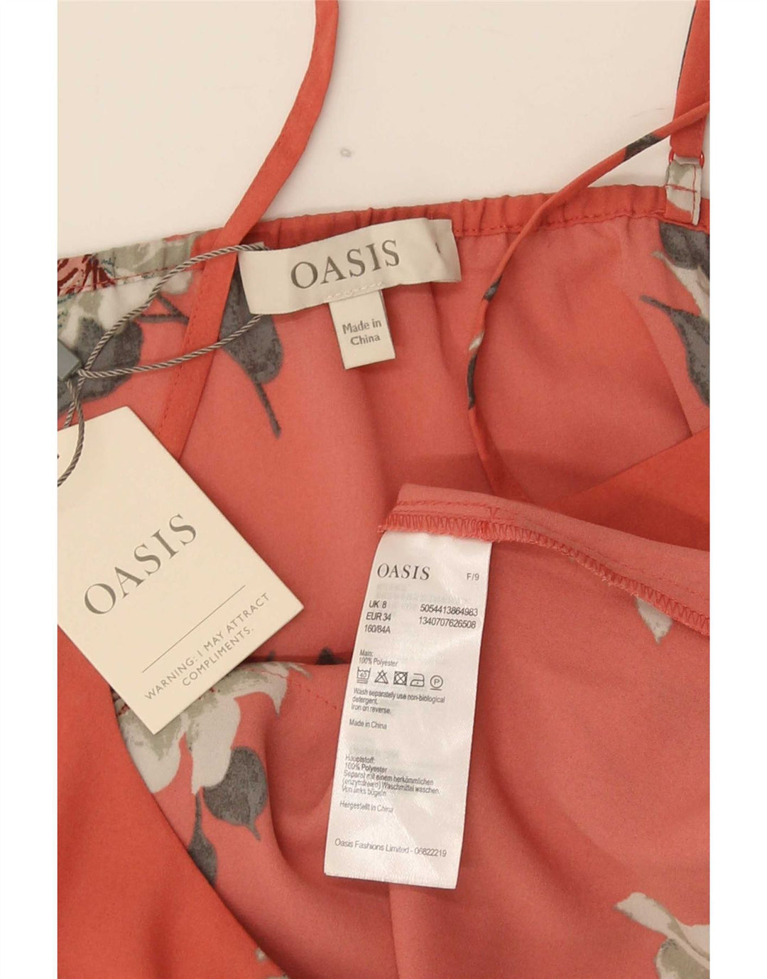 Oasis Dame Tiered Cami Top UK 8 Small Red Floral Polyester