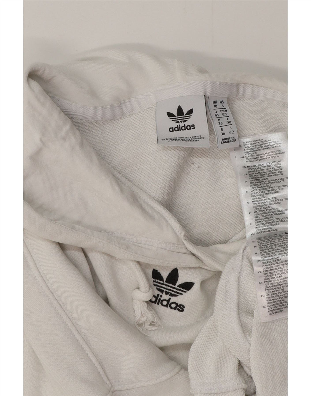 ADIDAS Dame Oversized Crop Hoodie Jumper UK 10 Small White Bomuld
