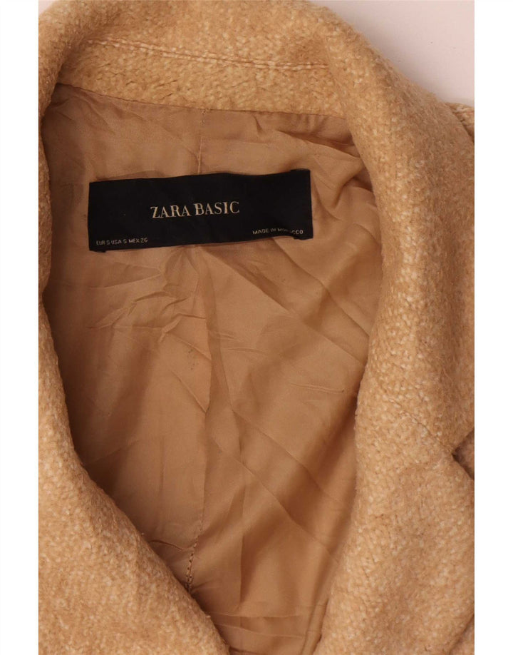 Zara Dame Oversized Dobbeltradet Frakke UK 10 Small Beige Polyester