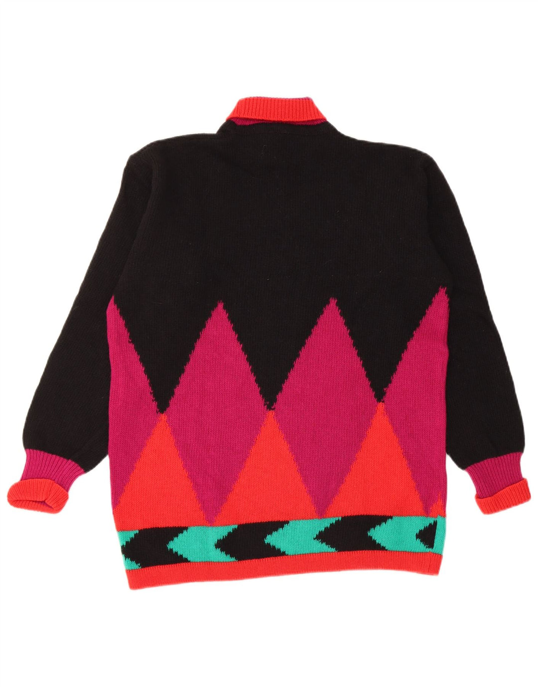 Vintage Dame Roll Neck Jumper Sweater UK 12 Medium Black Argyle/Diamond
