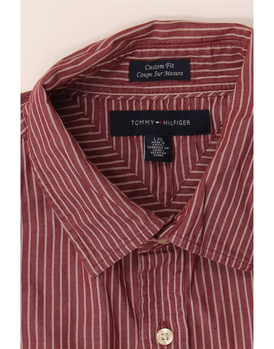 Tommy Hilfiger Herre Custom Fit skjorte, stor rød nålestribe