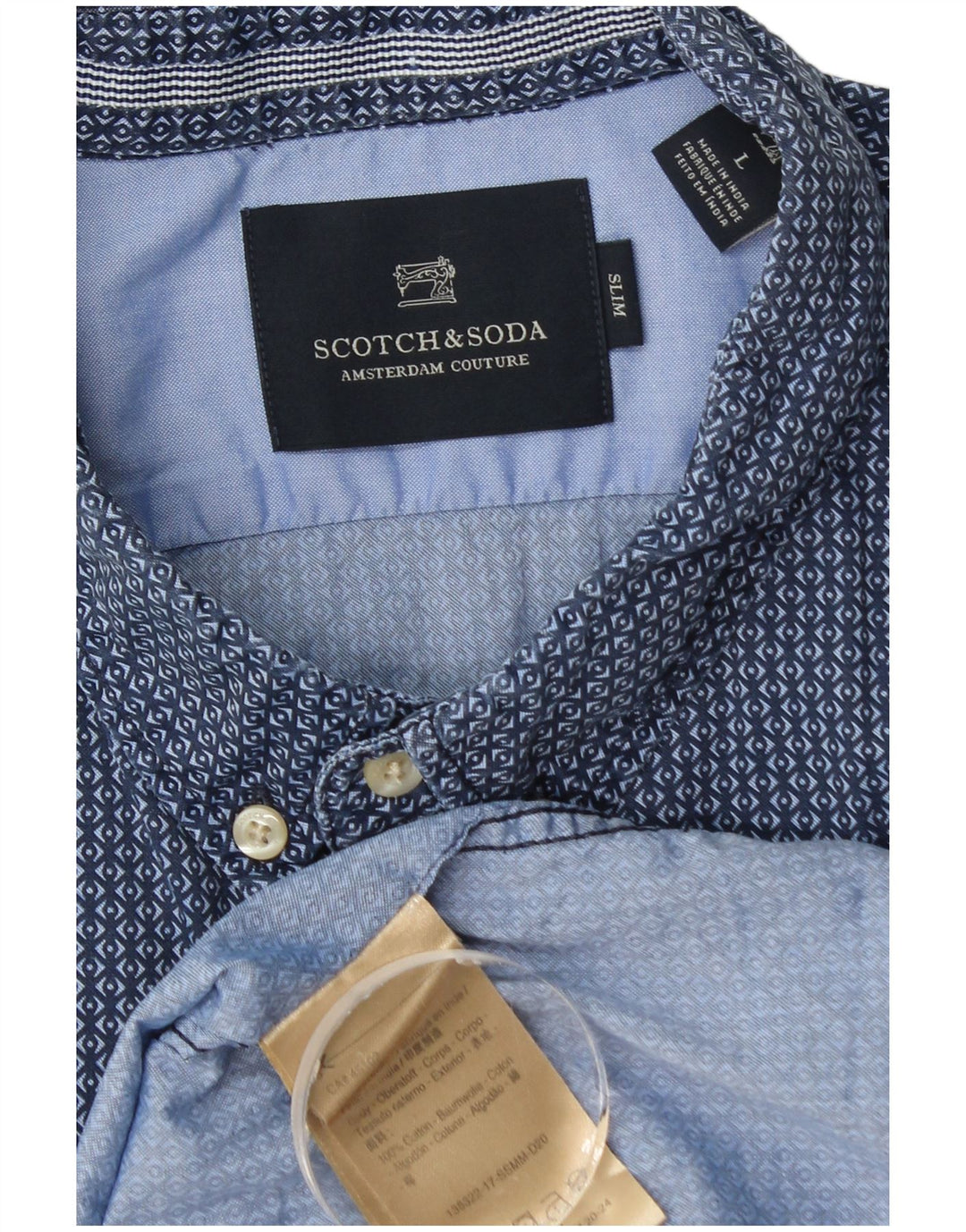 Scotch & Soda Slim Skjorte til mænd Stor blå geometrisk bomuld
