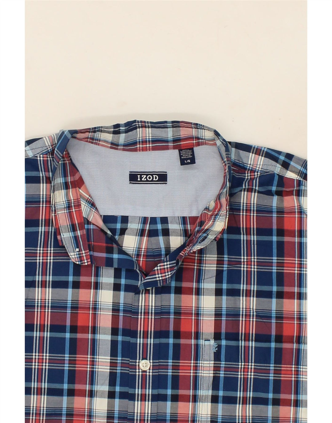 IZOD Mens Short Sleeve Shirt Large Blue Check Cotton Vintage Izod and Second-Hand Izod from Messina Hembry 