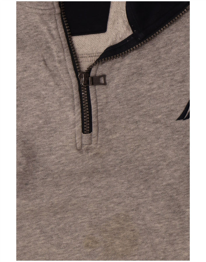 Nautica Herre grafisk sweatshirt med lynlås-hals, stor grå farveblok