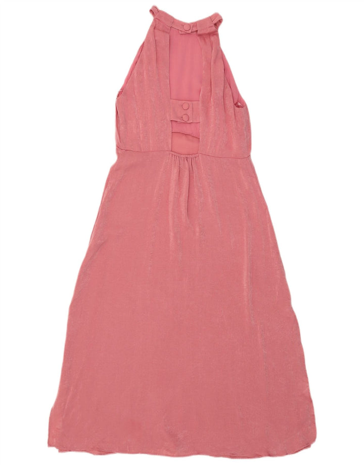 Zara Dame Maxi Halter Dress UK 12 Medium Pink Polyester