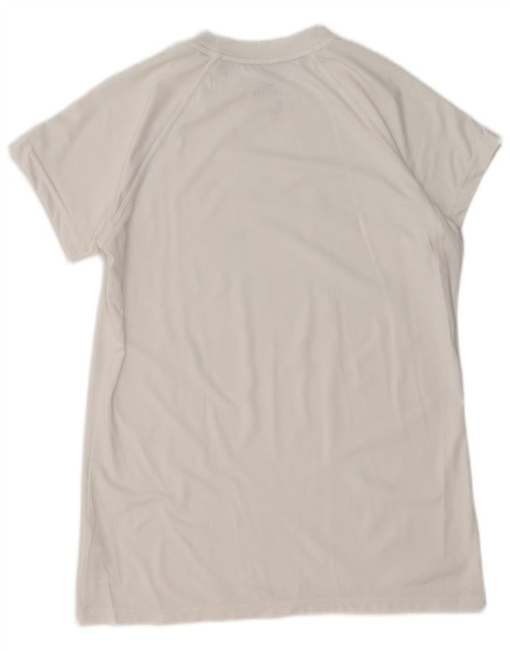 NIKE Dame Dri Fit grafisk T-shirt Top UK 12 Medium White Polyester