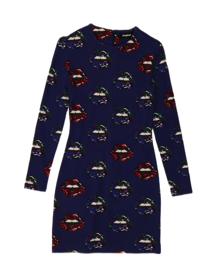 DESIGUAL Womens Abstract Pattern Bodycon Dress UK 8 Small Navy Blue