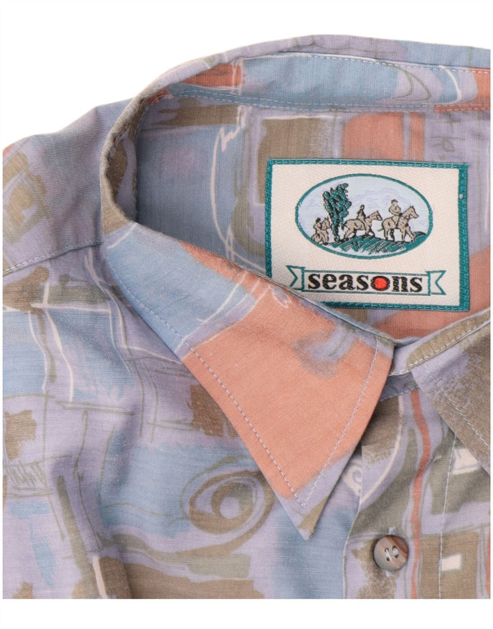 Vintage herre abstrakt mønster kortærmet skjorte stor blå