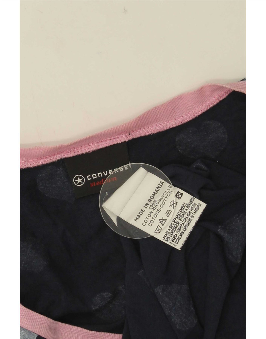 Converse kvinders abstrakt mønster T-shirt top UK 12 Medium Navy Blue Heart