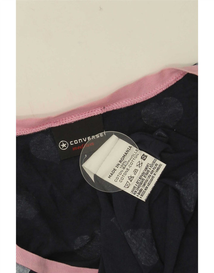Converse kvinders abstrakt mønster T-shirt top UK 12 Medium Navy Blue Heart
