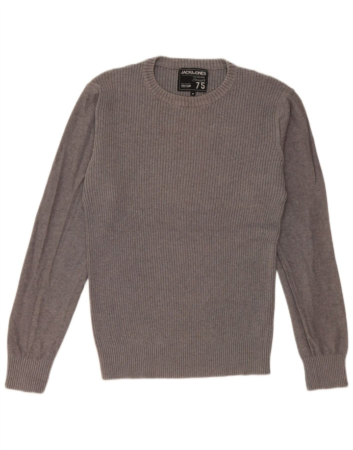 JACK & JONES Herre grafisk rund hals sweater mellemgrå bomuld