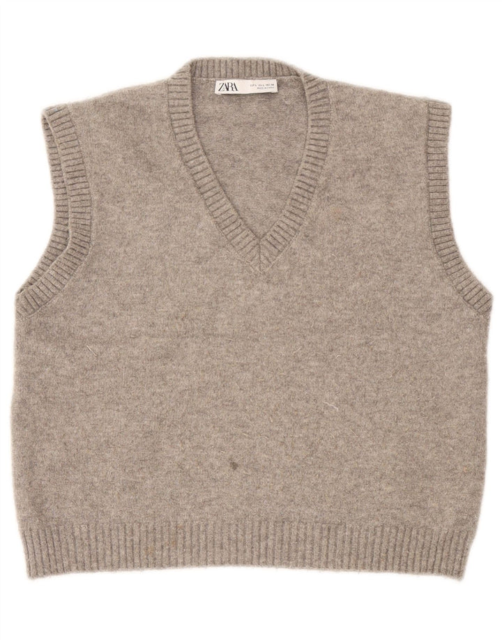 Zara Dame Vest Tank Top UK 16 Stor Grå Uld