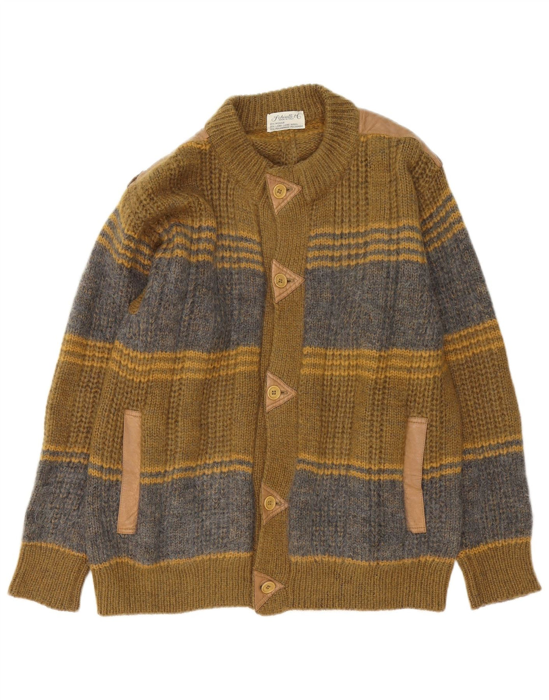 Schiatti&Co Herre Cardigan Sweater Medium Grøn Colourblock Mohair