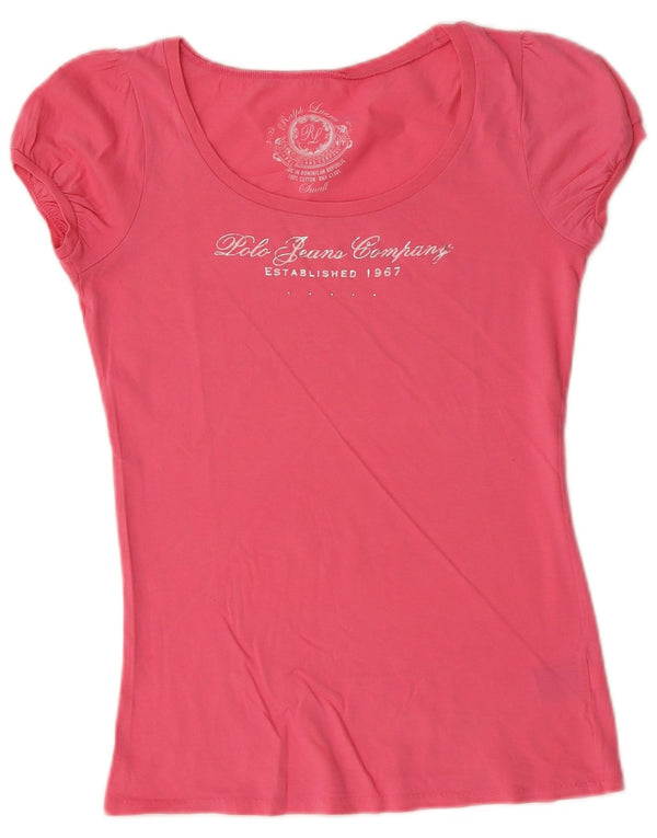 Ralph Lauren Dame Grafisk T-Shirt Top UK 10 Small Pink Bomuld